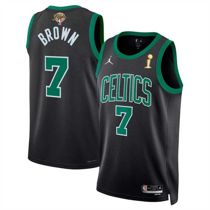 Mens Boston Celtics #7 Jaylen Brown Black 2024 Finals Champions Statement Edition Stitched Basketball Jersey Dzhi